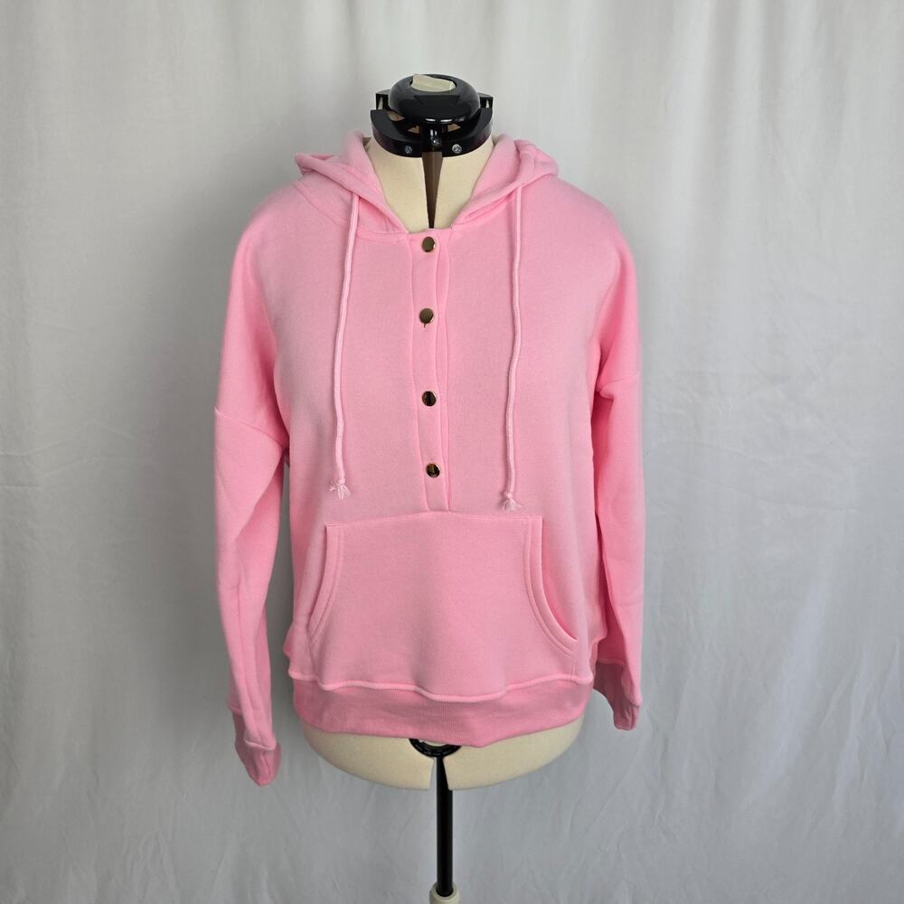 Exclusive Hoodie Women's XL Pink Half Button Down Drawstring Pocket NWT